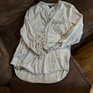 Lucky Brand brushed grey V-Neck Button Down Shirt